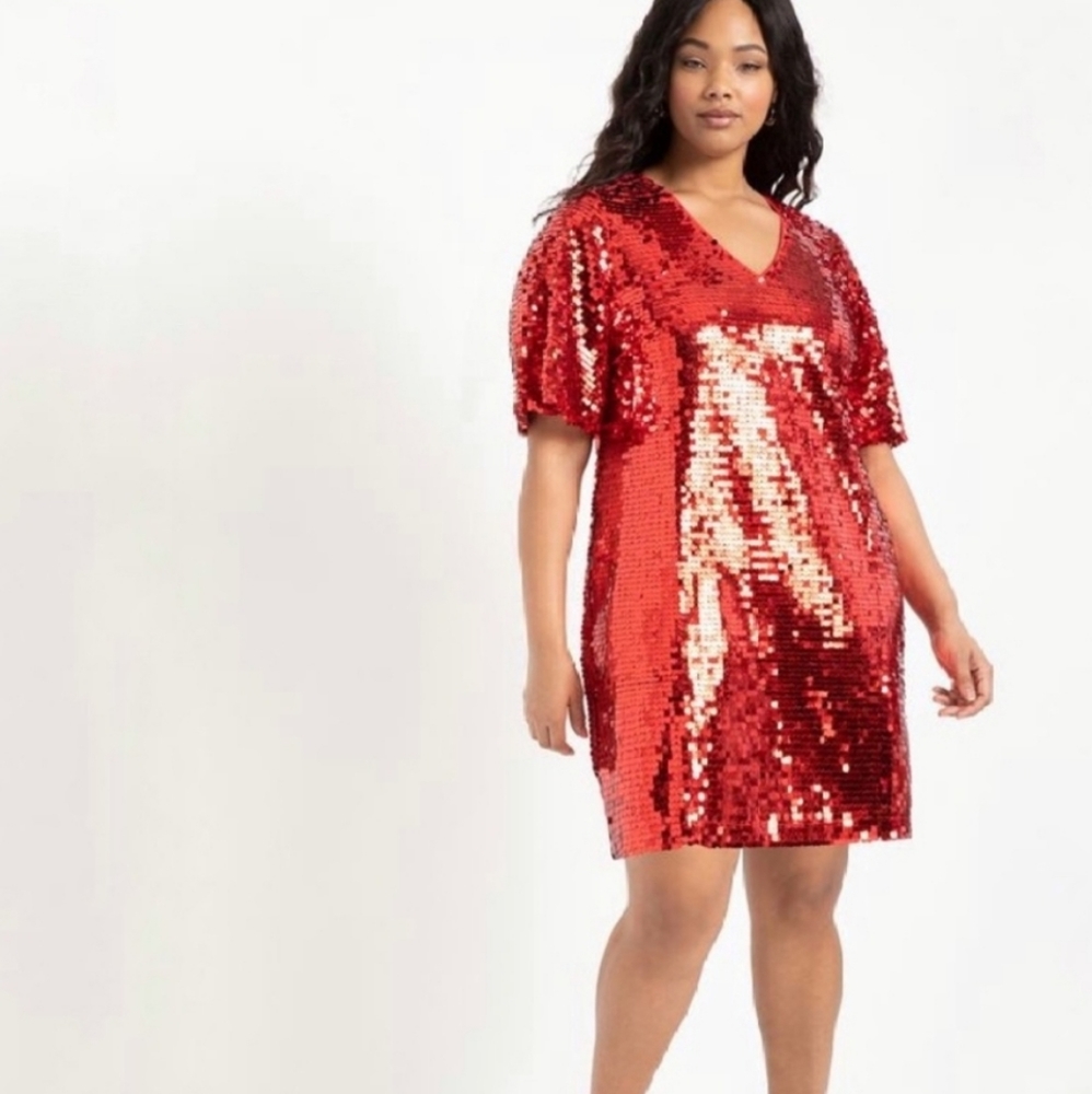 Eloquii Red Sequin Dress Size 16